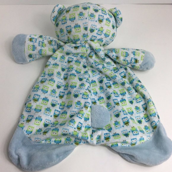 Baby Ganz Sleepy Time Bear Lovey Security Blanket Owl Green Blue Brown White - Picture 2 of 12